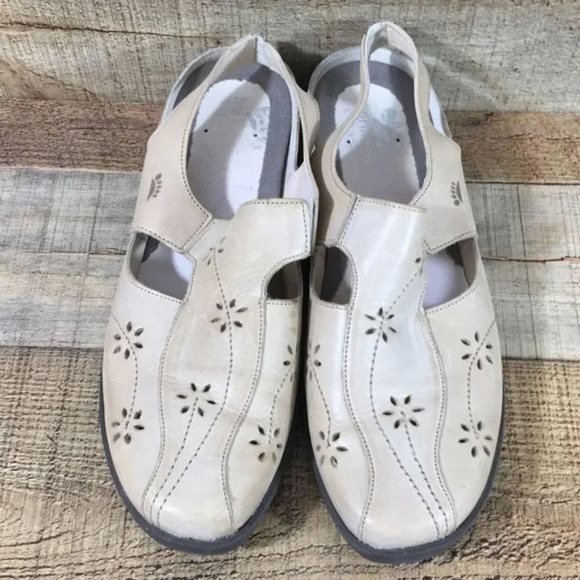 Spring Step Shoes Womens 41 Cream Cut‎ Leather Slingback Comfort Flats 9.5-10 - Picture 4 of 12